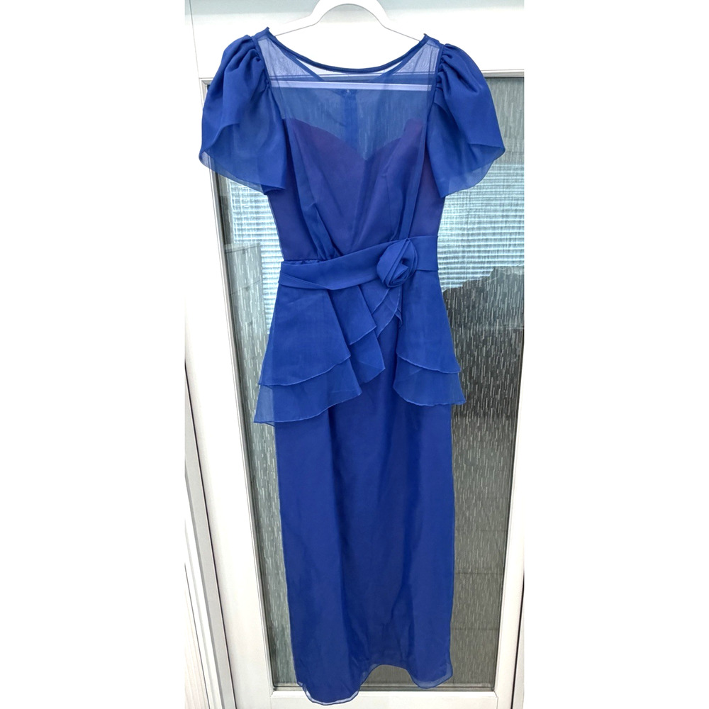 Vintage 1985 Royal Blue Rosette Short Sleeve Prom Party Dress - Sz. 11-12 - USA